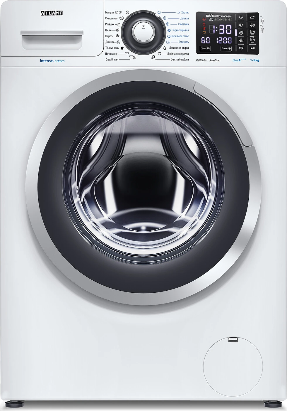 4973881483156900.jpg Узкая стиральная машина Атлант СМА 60У1214-СА-01 автоматическая, с технологией обработки паром, загрузка до 6 кг, отжим 1200 об/мин, класс A+++, 18 программ — изображение 1