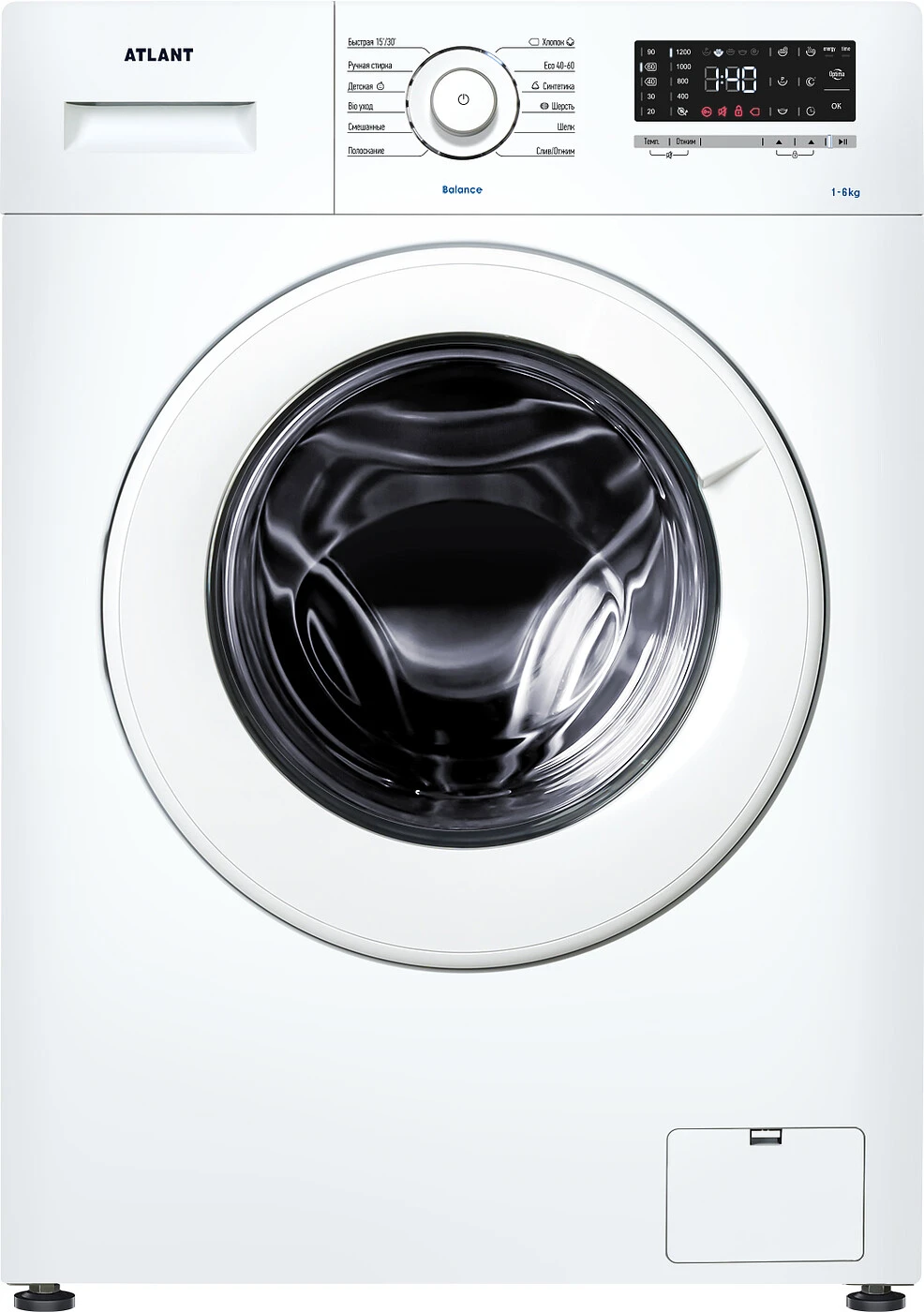 7559021886203343.jpg Узкая стиральная машина Атлант СМА 60У1218-T-00 автоматическая, загрузка до 6 кг, отжим 1200 об/мин, инверторный двигатель, класс A+++, 12 программ — изображение 1